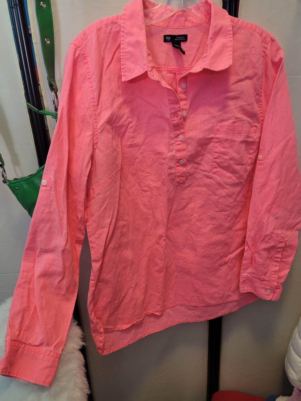 GAP Coral Pink Long-Sleeve Popover Shirt